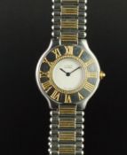 LADIES' MUST DE CARTIER TWO-TONE DRESS QUARTZ WRISTWATCH, circular white dial with blued sword hands