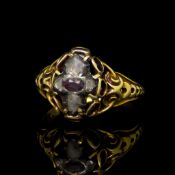 Georgian ruby and diamond oval cluster ring, mounted in unmarked yellow metal, central oval ruby