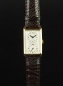 GENTLEMEN'S BUREN 9K GOLD VINTAGE DUAL DIAL WRISTWATCH, rectangular off white twin register dial