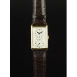 GENTLEMEN'S BUREN 9K GOLD VINTAGE DUAL DIAL WRISTWATCH, rectangular off white twin register dial