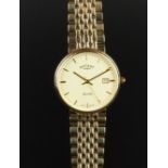 GENTLEMEN'S ROTARY ELITE 9K GOLD WRISTWATCH, circular cream dial with gold hour markers and a date