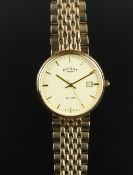 GENTLEMEN'S ROTARY ELITE 9K GOLD WRISTWATCH, circular cream dial with gold hour markers and a date