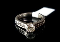 Single stone diamond ring, round brilliant cut diamond weighing an estimated 0.50ct, with diamond