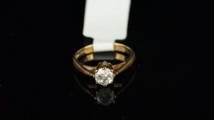 Single stone cubic zirconia ring, set in 9ct yellow gold, finger size E, gross weight