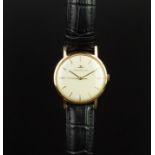 GENTLEMEN'S JAEGER LE COULTRE 18K GOLD DRESS WATCH, circular off white dial with thin gold hour