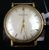 GENTLEMEN'S JAEGER LE COULTRE 18K GOLD WRISTWATCH, circular aged dial with gold hour markers,