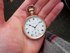 GENTLEMEN'S ROLEX POCKET WATCH, GOLD TONE, DENNISON CASE, MANUALLY WOUND, circular white dial with