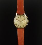 GENTLEMEN'S HEUER GOLD PLATED 2 REGISTER CHRONOGRAPH, CIRCA 1945, MANUALLY WOUND WRISTWATCH,