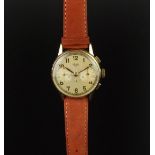 GENTLEMEN'S HEUER GOLD PLATED 2 REGISTER CHRONOGRAPH, CIRCA 1945, MANUALLY WOUND WRISTWATCH,