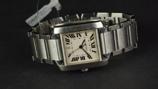 MID SIZE CARTIER TANK FRANCAISE WRISTWATCH REF. 2302, square sunburst two tone dial with Roman