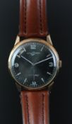 GENTLEMEN'S GOLD TONE ULYSSE NARDIN, VINTAGE MANUALLY WOUND DRESS WATCH, circular black dial with