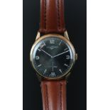 GENTLEMEN'S GOLD TONE ULYSSE NARDIN, VINTAGE MANUALLY WOUND DRESS WATCH, circular black dial with