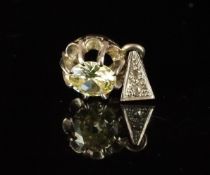 Diamond pendant, old cut diamond, in a claw set flower settings, with a diamond set bail, diamond