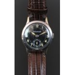 GENTLEMEN'S JAEGER LE COULTRE VINTAGE WRISTWATCH, circular black dial with patina lume arabic