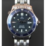 GENTLEMEN'S OMEGA SEAMASTER BLUE WAVE DIAL, 41MM DIVER, QUARTZ WRISTWATCH, circular blue dial with