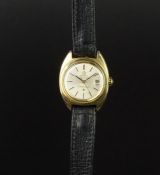 LADIES' OMEGA CONSTELLATION AUTOMATIC CHRONOMETER, 24mm circular gold plated case, round silver dial