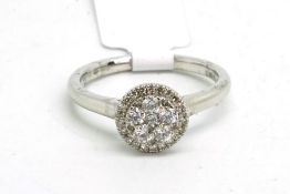 New Unused - Diamond cluster ring, six brilliant cut diamonds set with a border of diamonds, mounted