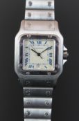 MID SIZE CARTIER SANTOS GALBEE STEEL, REF 987901, QUARTZ WRISTWATCH, square white grain dial with