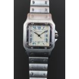 MID SIZE CARTIER SANTOS GALBEE STEEL, REF 987901, QUARTZ WRISTWATCH, square white grain dial with