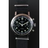 GENTLEMEN'S WAKMANN PILOT CHRONOGRAPH, CAL 188, VINTAGE MANUALLY WOUND WRISTWATCH, circular black