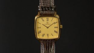 MID SIZE ETERNA WRISTWATCH, rounded square dial with Roman numerals, stepped bezel on a 29mm gold