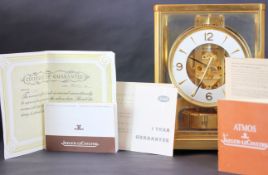 RARE JAEGER-LECOULTRE, JLC, ATMOS CLOCK, CIRCA 1979, W/BOX & PAPERS, brushed brass and glass case,