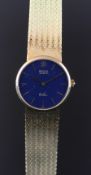 LADIES' ROLEX CELLINI 18K GOLD WRISTWATCH, circular blue dial with gold baton hour markers and