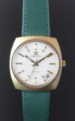 GENTLEMEN'S ZENITH GOLD TONE DRESS WATCH, VINTAGE AUTOMATIC WRISTWATCH, circular white dial with