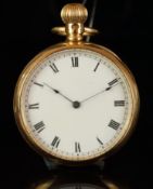18K YELLOW GOLD LADY WALTHAM MANUALLY WOUND POCKET WATCH, circular white enamel dial with long blued