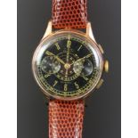 GENTLEMEN'S 18K ROSE GOLD TITUS CHRONOGRAPH, MANUALLY WOUND VINTAGE WRISTWATCH, circular gilt