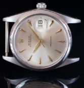 GENTLEMEN'S ROLEX OYSTER DATE PRECISION WRISTWATCH REF. 6694, circular silver dial with gold ice