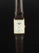 GENTLEMEN'S BUREN 9K GOLD VINTAGE DUAL DIAL WRISTWATCH, rectangular off white twin register dial