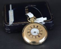 18K YELLOW GOLD HALF HUNTER POCKET WATCH, RJP SIGNED CASE, W/ W.G.S SIGNED POCKET WATCH BOX, 18K