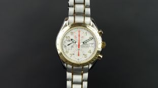 GENTLEMEN'S OMEGA SPEEDMASTER BI COLOUR AUTOMATIC WRISTWATCH, circular white triple register dial