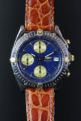 GENTLEMEN'S BREITLING CHRONOMAT REF. B13050.1 WRISTWATCH, circular gloss navy triple register dial