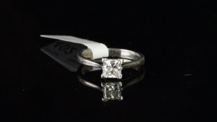 Single stone diamond ring, princess cut diamond weighing 0.80ct, D colour, VVS1 clarity, four claw