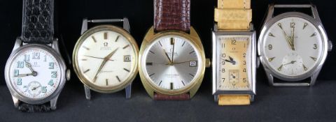 GENTLEMAN'S 5 OMEGA VINTAGE WATCHES, 2 SEAMASTER, 3 OTHER OMEGA, VINTAGE WRISTWATCHES, 1 stainless