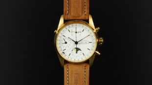 GENTLEMEN'S EBERHARD & CO NAVYMASTER 18ct GOLD CHRONOGRAPH MOONPHASE WRISTWATCH W/ BOX & PAPERS REF.