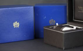 WATCH BOX X3, BLACK LEATHER CASE SIGNED IL CUSTODE DEL TEMPO WITH INTERIOR, 2X BLUE WATCH BOX WITH