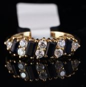 Sapphire and cubic zirconia half eternity ring, mounted in 9ct yellow gold, finger size L, gross