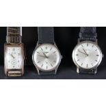 LOT OF THREE GENTLEMEN'S VINTAGE WRISTWATCHES, 1 VINTAGE JEAGER, 1 VINTAGE LONGINES AND 1 VINTAGE