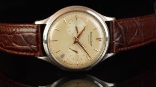 GENTLEMEN'S JAEGER LE COULTRE FUTUREMATIC VINTAGE WRISTWATCH, circular beige twin register dial with