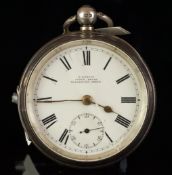 STERLING SILVER POCKET WATCH, G. MARTIN CLOCK HOUSE WILLESDEN GREEN, circular white dial with gold