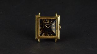 VINTAGE CARTIER 18ct GOLD WRISTWATCH CIRCA 1940S, square black dial with gold Roman numerals and