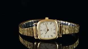 LADIES' OMEGA DE VILLE WRISTWATCH, rounded square cream dial with Roman numerals and gold hour