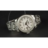 LADIES' 18ct AND DIAMOND ROLEX OYSTER PERPETUAL PEARL MASTER, mother of pearl diamond dot dial,