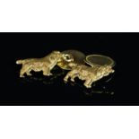 Antique pair of spaniel dog cufflinks, mounted in yellow metal stamped 14k to the bar, gross