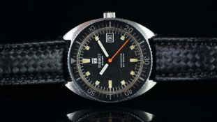 GENTLEMEN'S TISSOT NAVIGATOR WRISTWATCH, circular black dial with patina square hour markers and