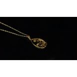 9ct yellow gold swan motif pendant, on a fine trace link chain, length approximately 42cm, gross