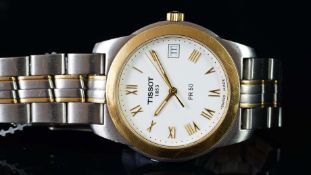 GENTLEMEN'S TISSOT PR 50 WRISTWATCH, circular white dial with gold Roman numerals and a date